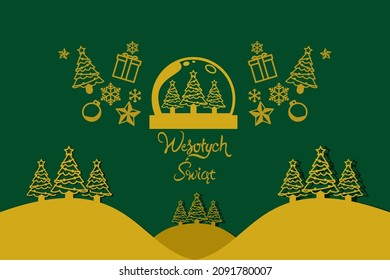 Translation: Merry Christmas. Wesołych Świąt vector text Calligraphic Lettering design card template. Suitable for greeting card, poster and banner.