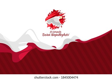 Translation: November 11, Independence Day. Happy Independence Day of Poland vector illustration. Suitable for greeting card, poster and banner.