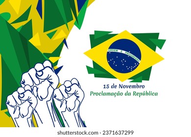 Translation: November 15, Proclamation of the Republic. Public holiday in Brazil vector illustration. Suitable for greeting card, poster and banner.