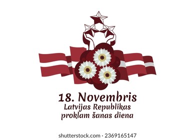 Translation: November 18, Proclamation Day of the Republic of Latvia. Independence day of Latvia vector illustration. Suitable for greeting card, poster and banner.