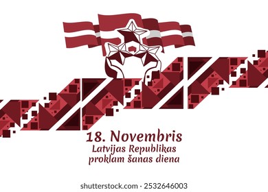 Traducción: 18 de noviembre, Día de la Proclamación de la República de Letonia. Día de la Independencia de la Ilustración vectorial de Letonia. Conveniente para la tarjeta de felicitación, el cartel y el Anuncio.