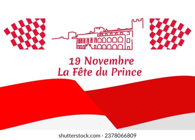 Translation: November 19, Prince's holiday. National Day of Monaco vector illustration. Suitable for greeting card, poster and banner.