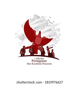 Traducción: 1 de octubre, Conmemoración de la ilustración vectorial del Día de la Sanidad Pancasila. Adecuado para tarjetas de felicitación, afiches y banner. 