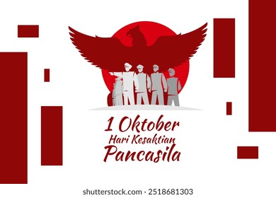 Traducción: 1 de octubre, Día de la Santidad de Pancasila (Hari Kesaktian Pancasila) Ilustración vectorial. Conveniente para la tarjeta de felicitación, el cartel y el Anuncio.