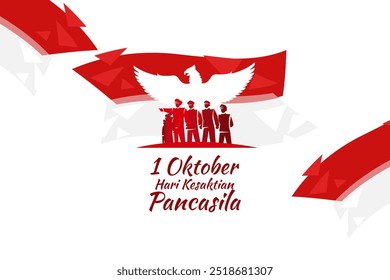 Traducción: 1 de octubre, Día de la Santidad de Pancasila (Hari Kesaktian Pancasila) Ilustración vectorial. Conveniente para la tarjeta de felicitación, el cartel y el Anuncio.