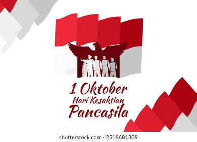 Traducción: 1 de octubre, Día de la Santidad de Pancasila (Hari Kesaktian Pancasila) Ilustración vectorial. Conveniente para la tarjeta de felicitación, el cartel y el Anuncio.