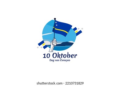 Translation: October 10, Curaçao Day. Vector illustration. Suitable for greeting card, poster and banner.