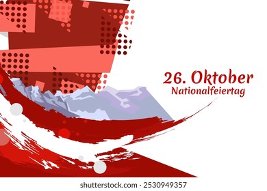 Tradução: 26 de outubro, Dia Nacional. Feliz feriado nacional da Áustria ilustração vetorial. Adequado para cartão, cartaz e banner.