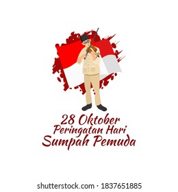 Translation: October 28, Youth Pledge remembrance day. Happy Youth Pledge (Sumpah Pemuda) with violin musician who plays the national anthem of Indonesia vector illustration. 