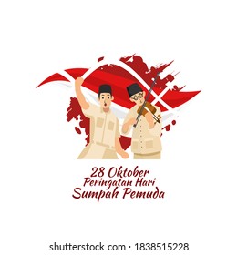 Translation: October 28, Youth Pledge remembrance day. Happy Youth Pledge (Sumpah Pemuda) vector illustration. 