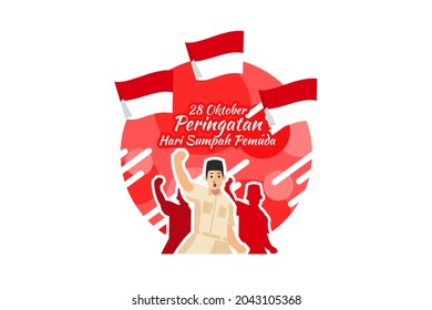 Translation: October 28, Youth Pledge remembrance day. Happy Youth Pledge (Sumpah Pemuda) vector illustration. 