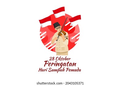 Translation: October 28, Youth Pledge remembrance day. Happy Youth Pledge (Sumpah Pemuda) vector illustration. 