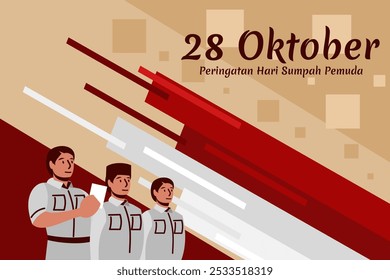 Traducción: 28 de octubre, Día de la Conmemoración del Compromiso Juvenil. Ilustración vectorial del Compromiso de Juventud Feliz (Sumpah Pemuda).