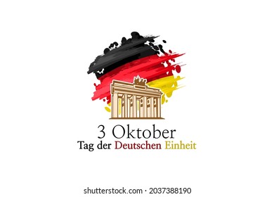 Translation: October 3, German Unity Day, vector illustration with national landmark. Suitable for greeting card, poster and banner