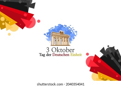 Translation: October 3, German Unity Day, vector illustration with national landmark. Suitable for greeting card, poster and banner