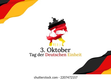 Übersetzung: 3. Oktober, Deutscher Unity Day, Vektorgrafik.  Geeignet für Grußkarten, Poster und Banner.