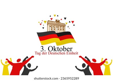 Übersetzung: 3. Oktober, Deutscher Unity Day, Vektorgrafik.  Geeignet für Grußkarten, Poster und Banner.