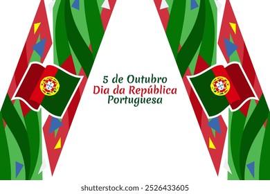 Tradução: 5 de outubro, Implementação da República. Feliz Dia da República de Portugal ilustração vetorial. Adequado para cartão, cartaz e banner.
