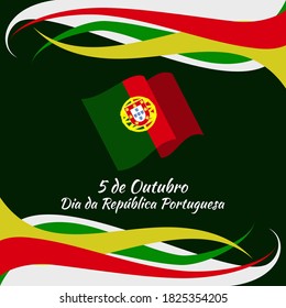 Translation: October 5, Republic day of Portugal. Vector illustration. Suitable for greeting card, poster and banner.