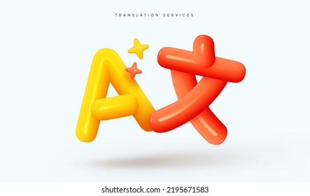 Translation online service. Language translation text. Realistic 3d design element In plastic cartoon style. Icon isolated on white background. Vector illustration