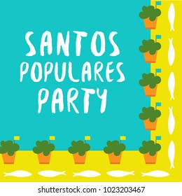 Translation: Popular Saints Party Colorful Invite Card For Portuguese Traditional Festivities Santos Populares. Manjerico And Sardine Fish Frame. Santo António Day