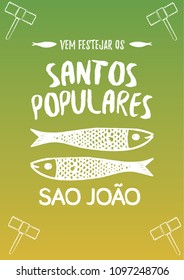 Translation: Popular Saints. Portugal traditional Festivities in Porto. Banner poster with green gradient and play hammer