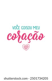 Translation from Portuguese - You threw my heart. Modern vector brush calligraphy. Ink illustration. Perfect design for greeting cards, posters and social media. Brazilian Lettering.