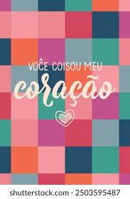 Translation from Portuguese - You threw my heart. Modern vector brush calligraphy. Ink illustration. Perfect design for greeting cards, posters and social media. Brazilian Lettering.