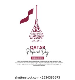 Traducción: Día Nacional de Qatar. Diseño de celebración del Día Nacional de Qatar: tipografía gráfica y elegante de la bandera tradicional para el 18 de diciembre
