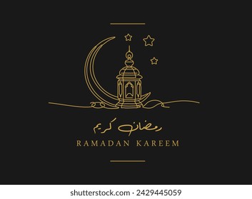 Translation Ramadan Kareem Arabic language continuous line drawing ramadan lantern with crescent line art Vector Greeting card design 