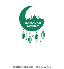Translation: Ramadan Kareem. Ramadan Kareem Crescent and Lanterns Design
