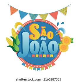 Translation: Saint John - Sao Joao party  vector illustration. Traditional Brazilian celebration in June.