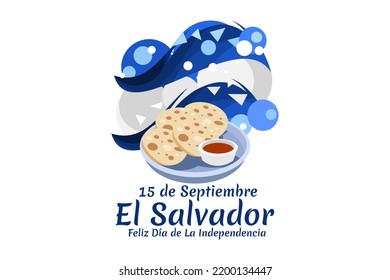 Traducción: 15 de septiembre, El Salvador, Feliz Día de la Independencia. Feliz Día de la Independencia de El Salvador, ilustración vectorial. Adecuado para tarjetas de felicitación, afiches y banner.