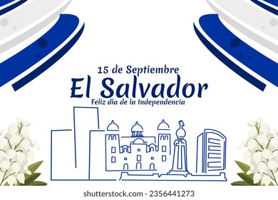 Translation: September 15, El Salvador, Happy Independence day. Happy Independence Day of El Salvador vector illustration. Suitable for greeting card, poster and banner.