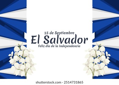 Traducción: 15 de septiembre, El Salvador, Feliz Día de la Independencia. Feliz Día de la Independencia de La Ilustración vectorial de El Salvador. Conveniente para la tarjeta de felicitación, el cartel y el Anuncio.