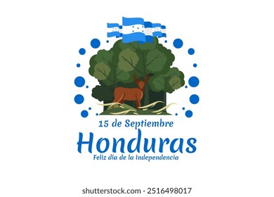 Translation: September 15, Honduras, Happy Independence day. Happy Independence Day of Honduras vector illustration. Suitable for greeting card, poster and banner.