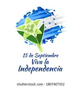 Translation: September 15, Long live the Independence! Happy Independence Day of Honduras flag vector illustration. Suitable for greeting card, poster and banner.