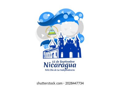 Translation: September 15, Nicaragua, Happy Independence day. Happy Independence Day of Nicaragua vector illustration. Suitable for greeting card, poster and banner.