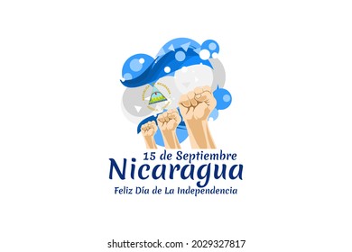 Translation: September 15, Nicaragua, Happy Independence day. Happy Independence Day of Nicaragua vector illustration. Suitable for greeting card, poster and banner.