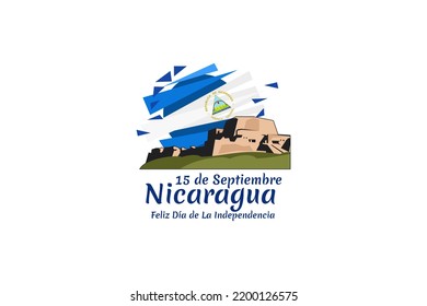 Translation: September 15, Nicaragua, Happy Independence day. Happy Independence Day of Nicaragua vector illustration. Suitable for greeting card, poster and banner.