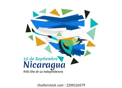 Translation: September 15, Nicaragua, Happy Independence day. Happy Independence Day of Nicaragua vector illustration. Suitable for greeting card, poster and banner.