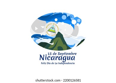 Translation: September 15, Nicaragua, Happy Independence day. Happy Independence Day of Nicaragua vector illustration. Suitable for greeting card, poster and banner.