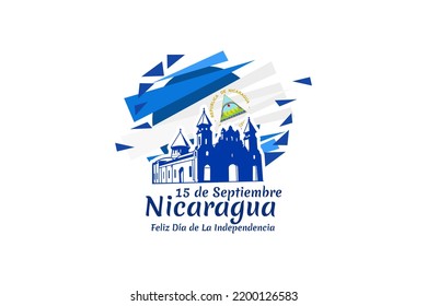 Translation: September 15, Nicaragua, Happy Independence day. Happy Independence Day of Nicaragua vector illustration. Suitable for greeting card, poster and banner.