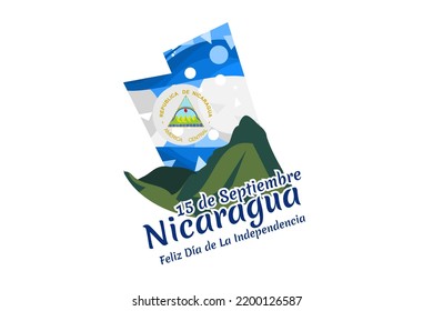 Translation: September 15, Nicaragua, Happy Independence day. Happy Independence Day of Nicaragua vector illustration. Suitable for greeting card, poster and banner.