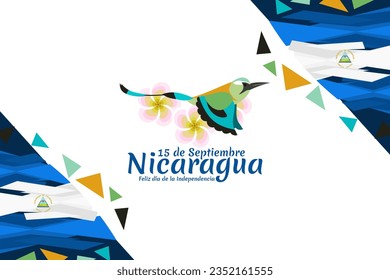 Traducción: 15 de septiembre, Nicaragua, Feliz Día de la Independencia. Feliz Día de la Independencia de Nicaragua ilustración vectorial. Adecuado para tarjetas de felicitación, afiches y banner.