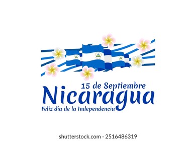 Tradução: 15 de setembro, Nicarágua, Feliz Dia da Independência. Feliz Dia da Independência da Nicarágua ilustração vetorial. Adequado para cartão, cartaz e banner.