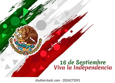 Translation: September 16, Long live the Independence! Happy Independence day of Mexico. the national holiday of Mexico Vector illustration. Suitable for greeting card, poster and banner.