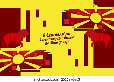 Tradução: 8 de setembro, Dia da Independência. Feliz Dia da Independência da Macedônia do Norte ilustração vetorial. Adequado para cartão, cartaz e banner.