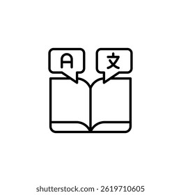 Translation service icon depicting bilingual book for language learning