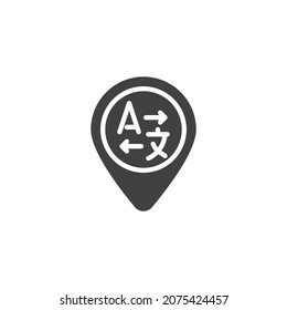 Translation service location pin vector icon. filled flat sign for mobile concept and web design. Map pin translation glyph icon. Symbol, logo illustration. Vector graphics